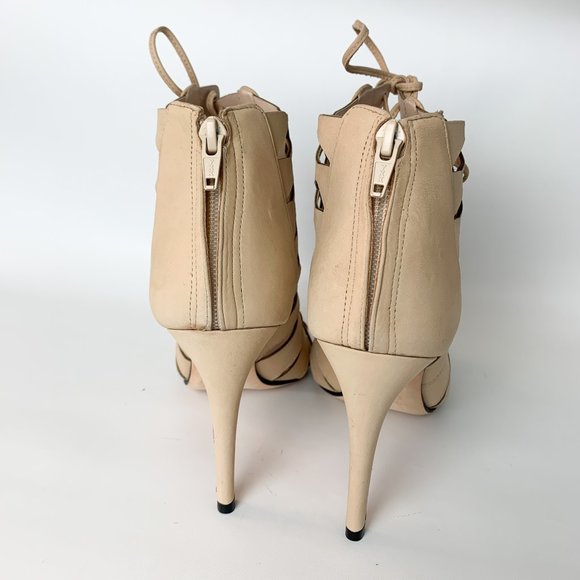 Anthropologie Klub nico cream lace up heels peep toe 9 - Picture 5 of 10